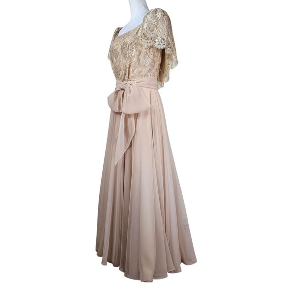 VTG 60s Werlé Beverly Hills Lace Chiffon Silk Gown 4 Champaign Flutter Princess - Picture 2 of 12